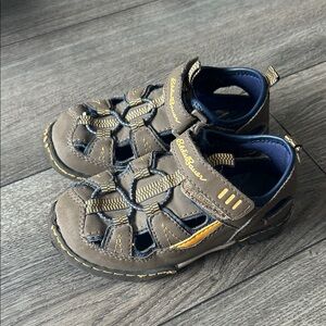 Eddie Bauer Tan Kids Sandals with Yellow Accents
